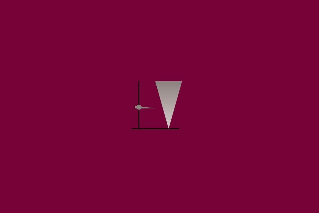 Minimalist triangle icon representing quantitative risk assessment zones and acceptance criteria on burgundy background