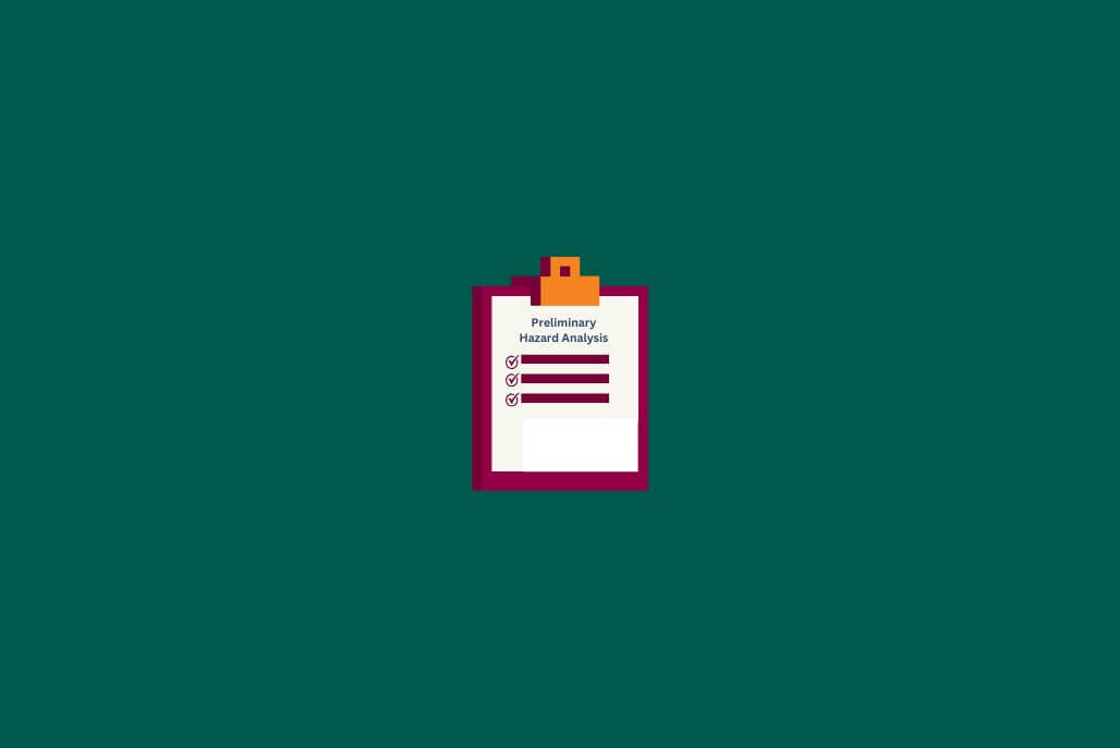 Illustration of a checklist representing a Preliminary Hazard Assessment in industrial safety