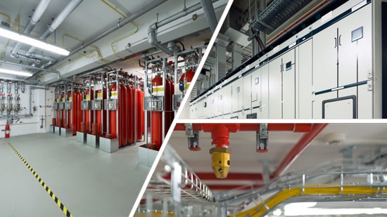 Industrial facility with fire suppression cylinders, control systems, and safety equipment highlighting Mechanical Integrity in safety-critical operations.