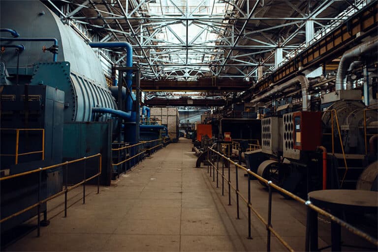 Industrial facility interior for CFD ventilation study, showing equipment and ducting for airflow analysis