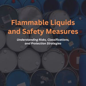 Stacked industrial barrels used for flammable liquid storage, symbolizing fire and explosion risks in hazardous areas.