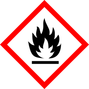 Flammable hazard pictogram showing flame symbol used for fire and dust explosion hazards
