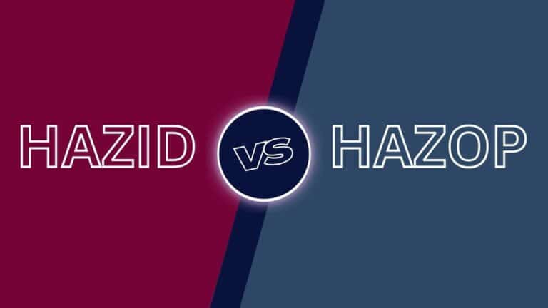 Split background with the words HAZID and HAZOP, representing a visual comparison of two process safety methodologies - HAZID vs HAZOP
